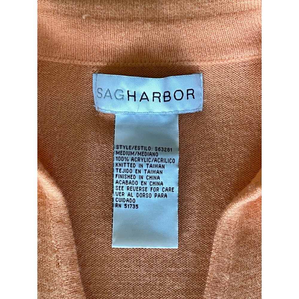 VTG Sag Harbor V-Neck Collard Sweater Womens M Peach 3/4 Sleeve 100% Acrylic 90s - Picture 4 of 6